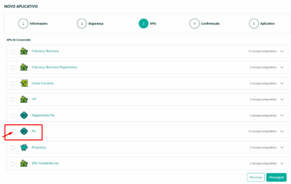 Passo 8 – Selecionar API PIX